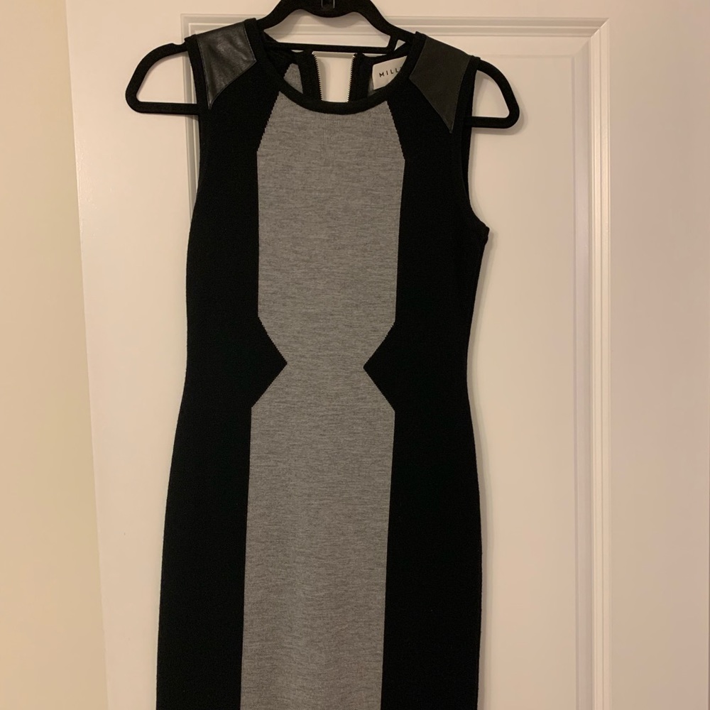 Milly Sleeveless Sweater Dress leather detail